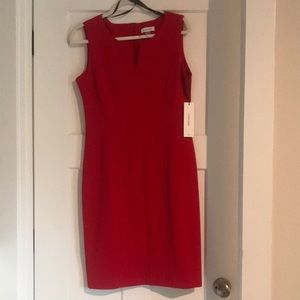 NWT Calvin Klein knee length red dress. Size 10. V neck and sleeveless.